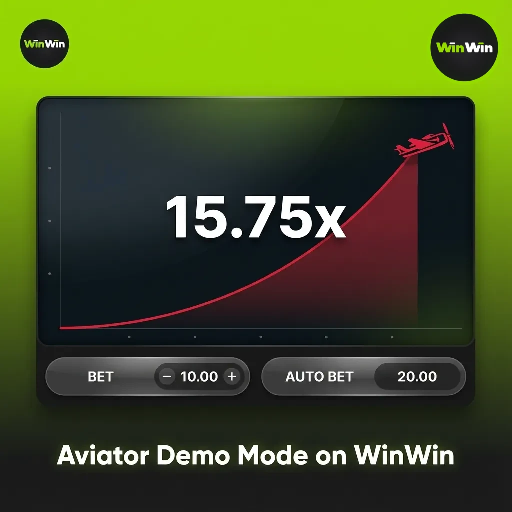 WinWin Aviator crash game demo mode interface with virtual balance, Auto Bet and Auto Cashout settings.