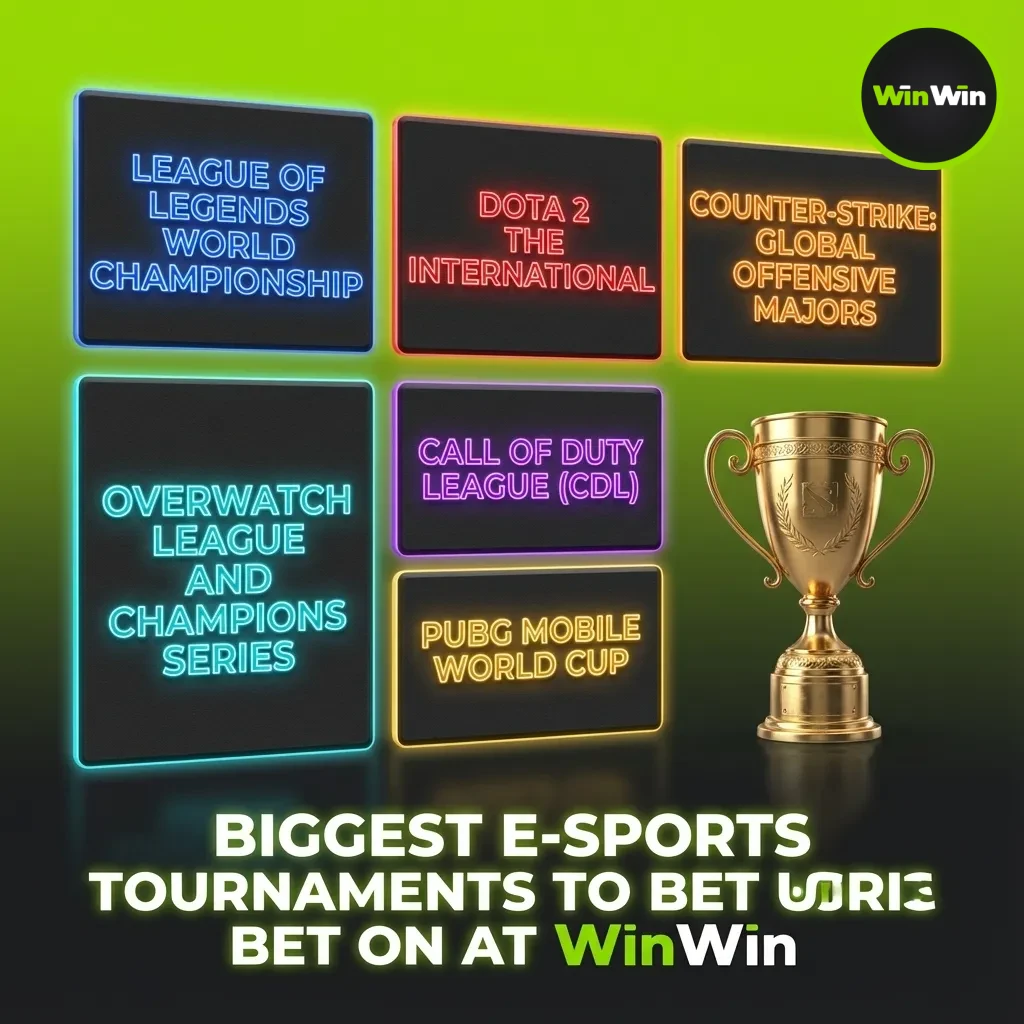 Table of major esports tournaments for betting: CS2, Dota 2, LoL, Valorant, MLBB, PUBG Mobile, SC2 at WinWin.