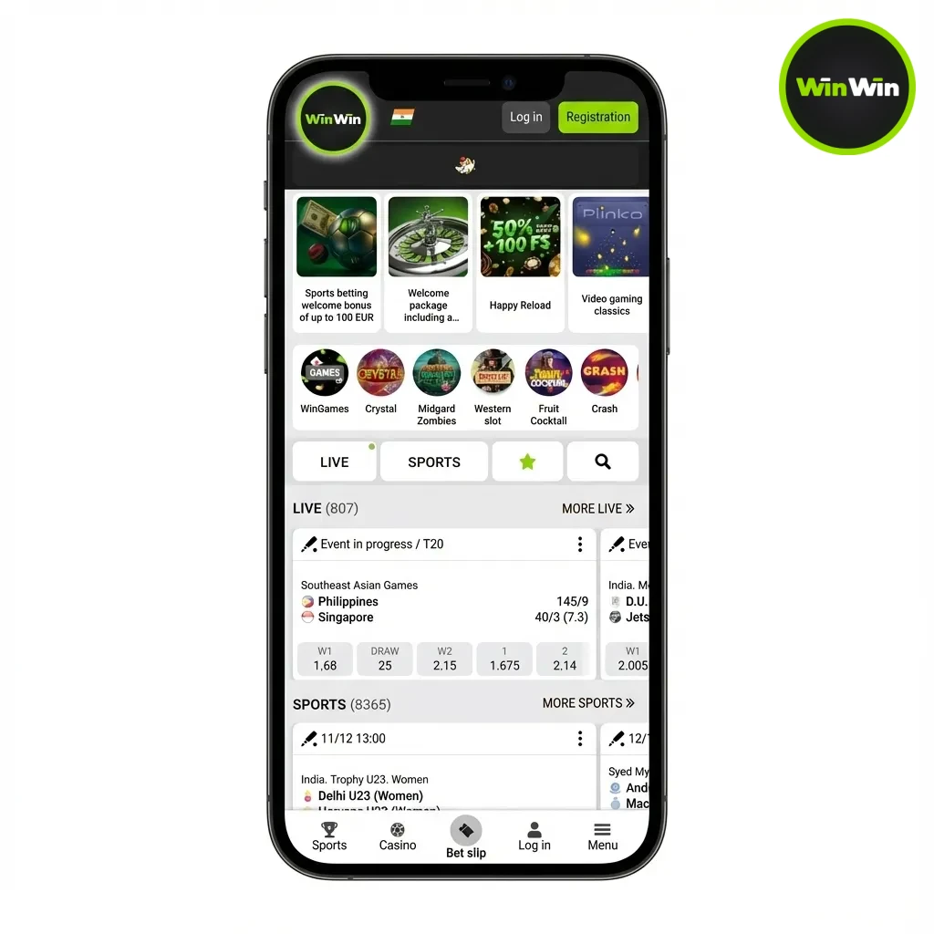 WinWin app download for Android and iOS; English/Bengali, BD APK, 200% bonus to ৳20,000 + 150 Free Spins, bKash & more logos