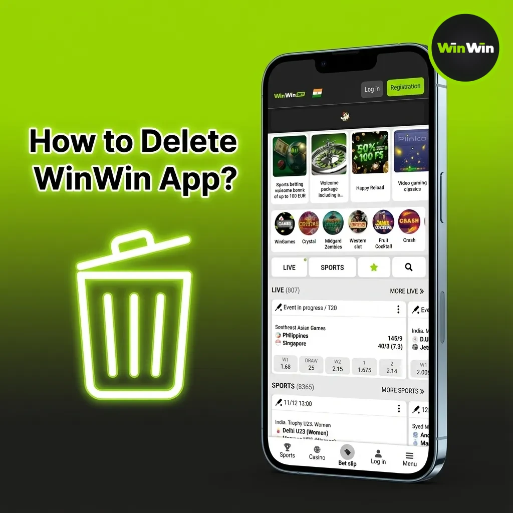 Long-press WinWin app icon to uninstall on Android; on iOS PWA, remove bookmark. Won't close account or withdraw funds.