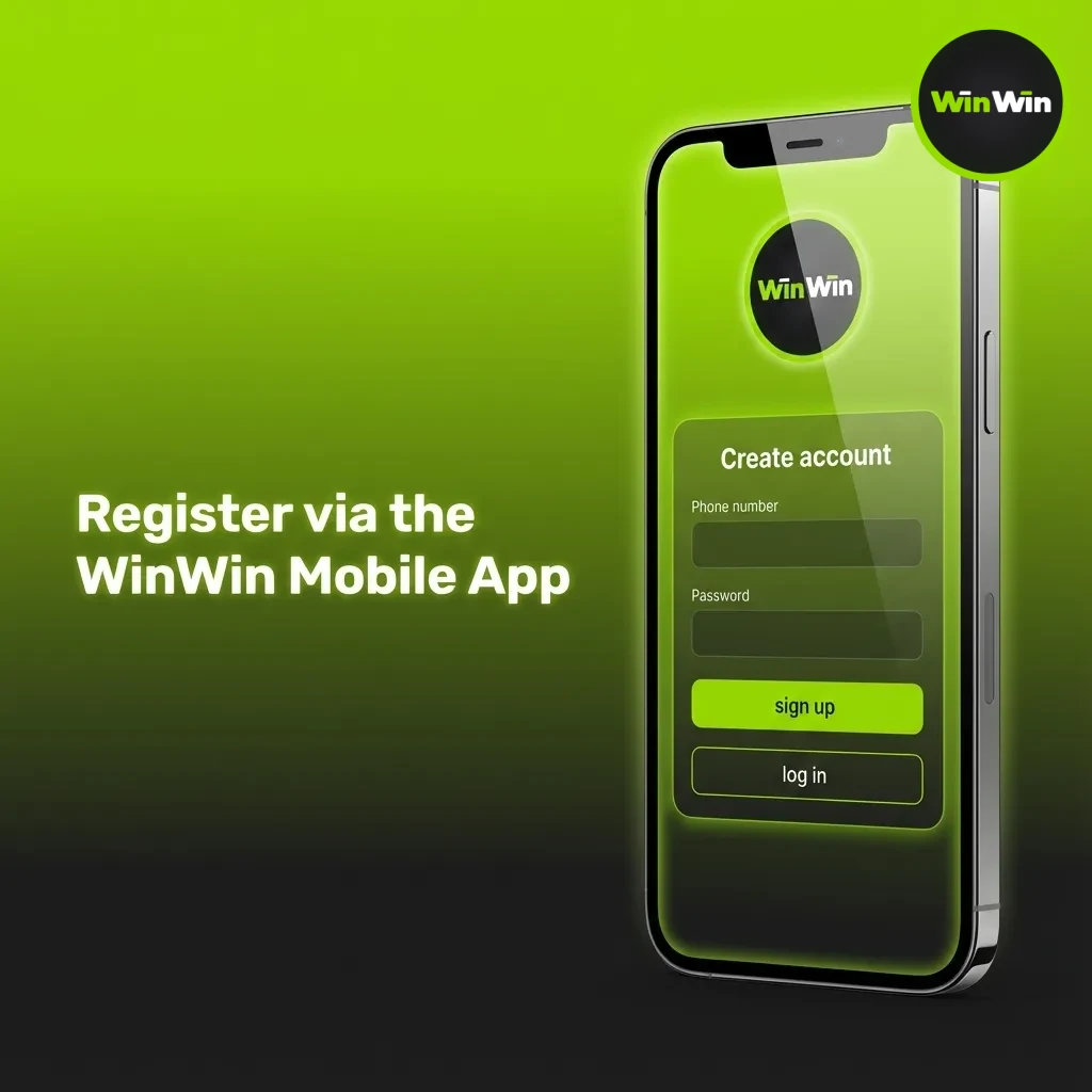 Register via the WinWin mobile app: download APK/iOS PWA, tap Sign up, choose method, enter details, verify by OTP/email