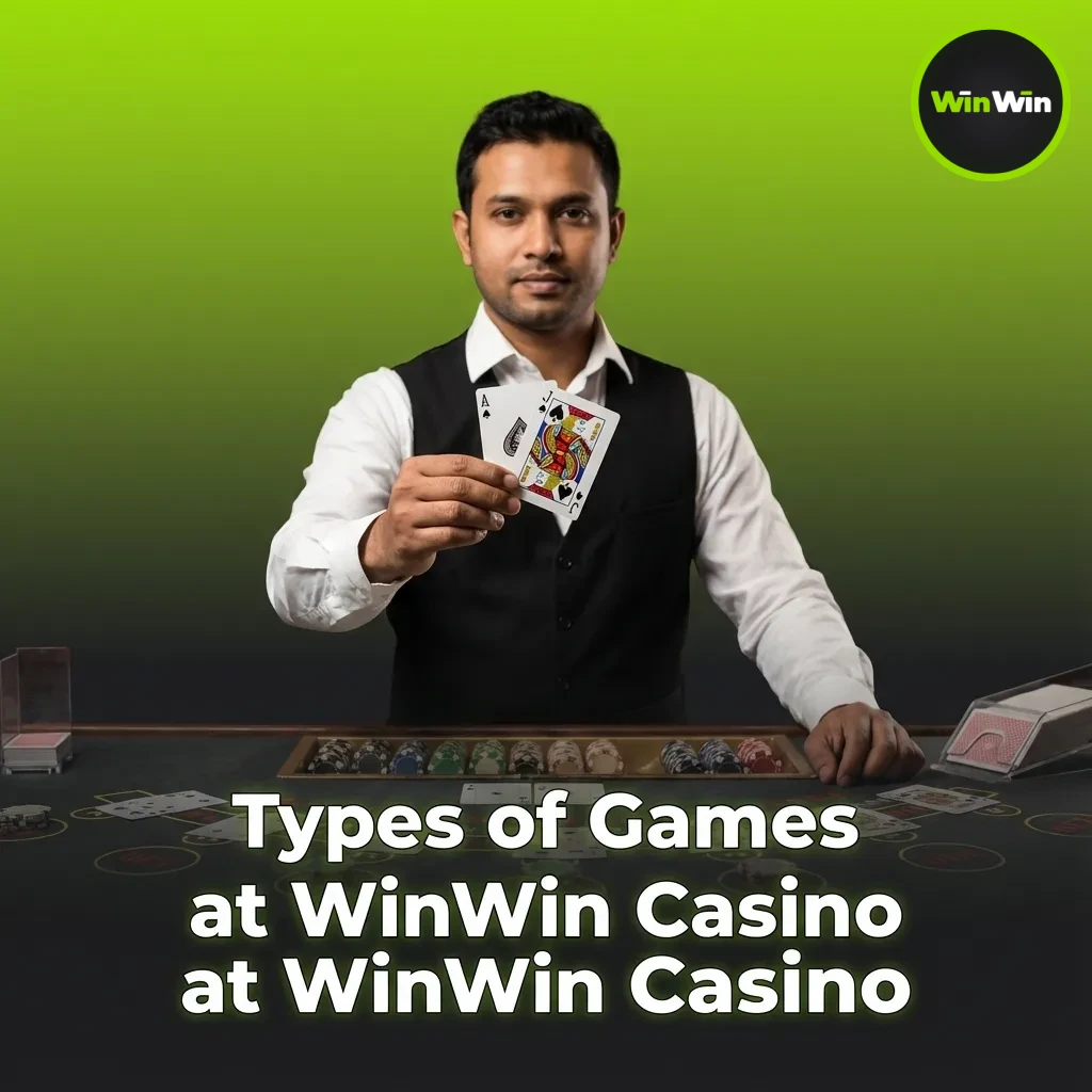 WinWin Casino game types: slots, crash games, roulette, table and card games, plus progressive jackpot slots.