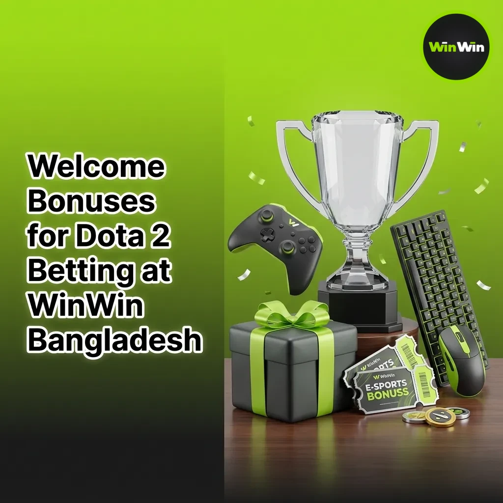 Promo banner for WinWin Bangladesh Dota 2 welcome bonus: 200% deposit match + 150 free spins, with steps to claim.