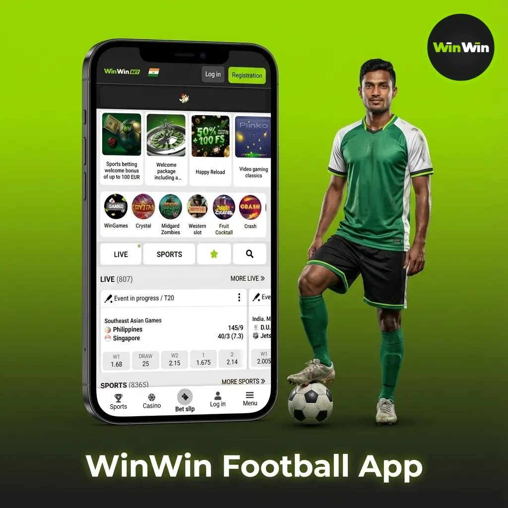 WinWin Football betting app UI on phone and tablet with live odds, bet slip, cash out, and alerts for Android and iOS