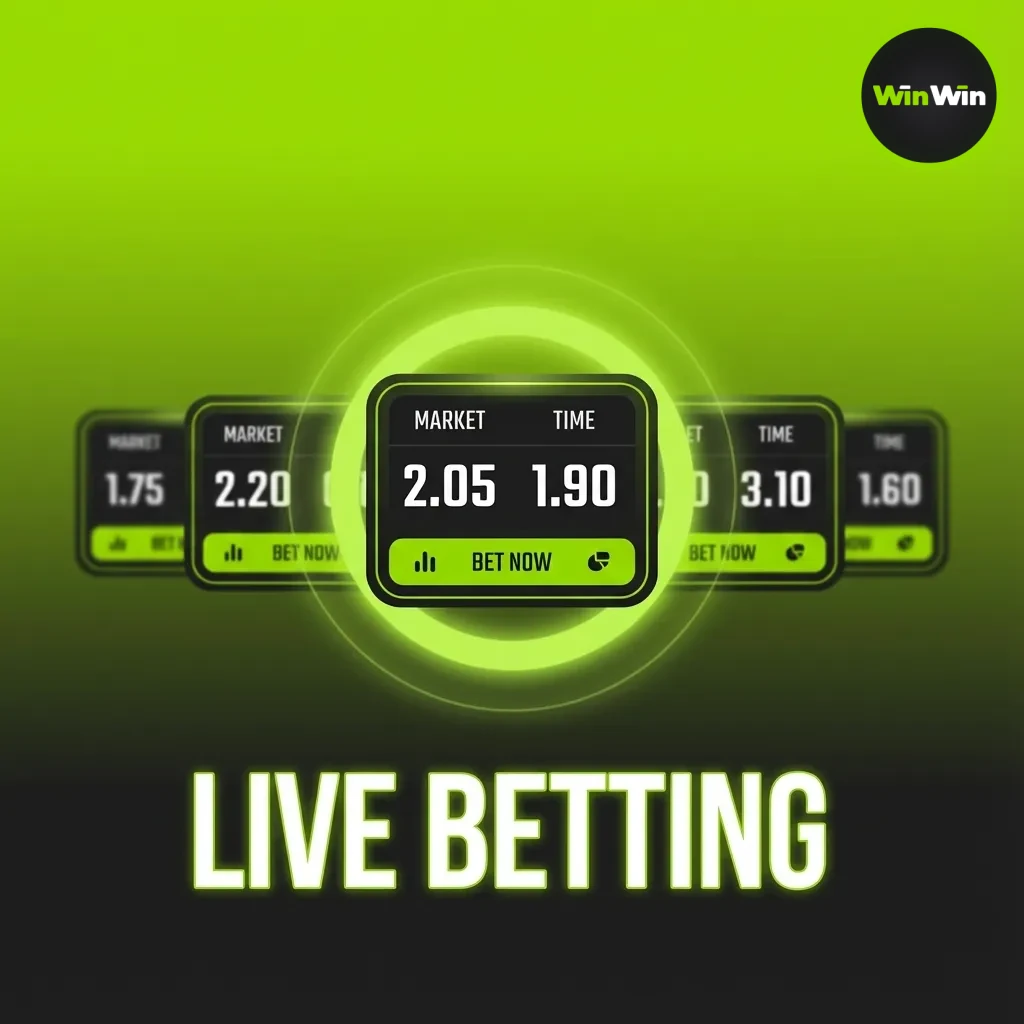 WinWin live betting dashboard showing in-play odds, cash out, match tracker, and icons for cricket, football, tennis, esports