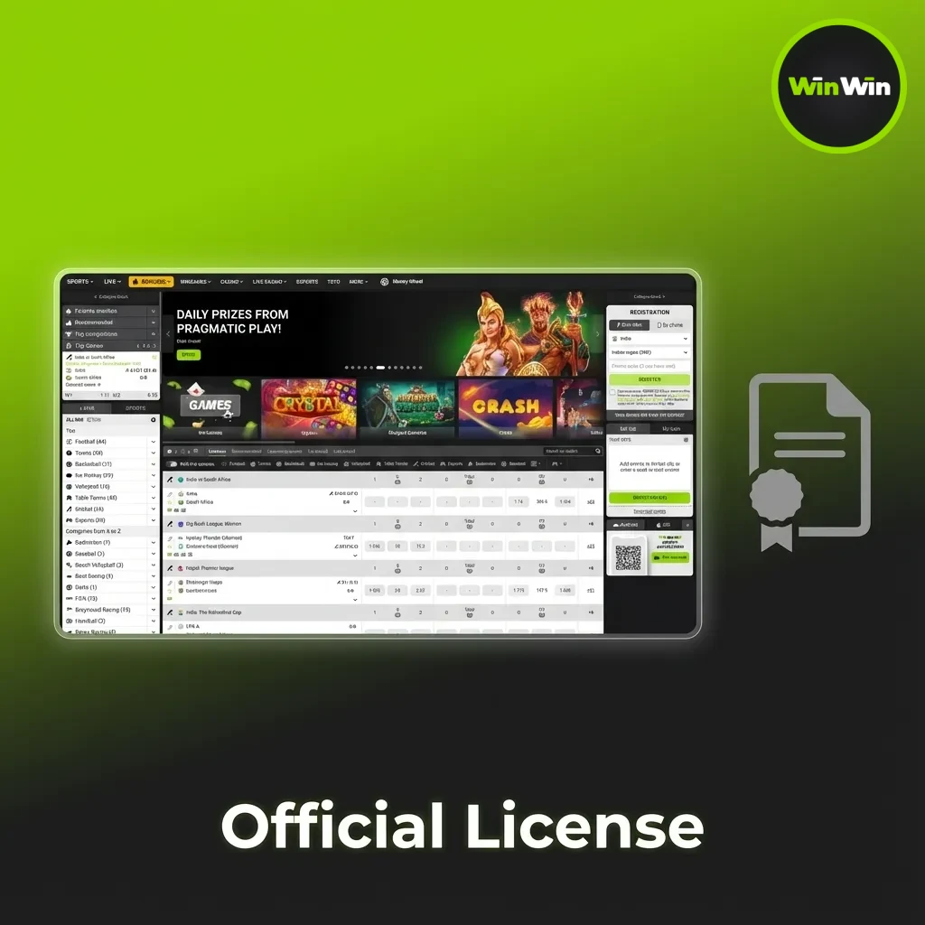 Official international remote gaming license from recognized regulator; issuer and date on WinWin Legal/Terms and footer.