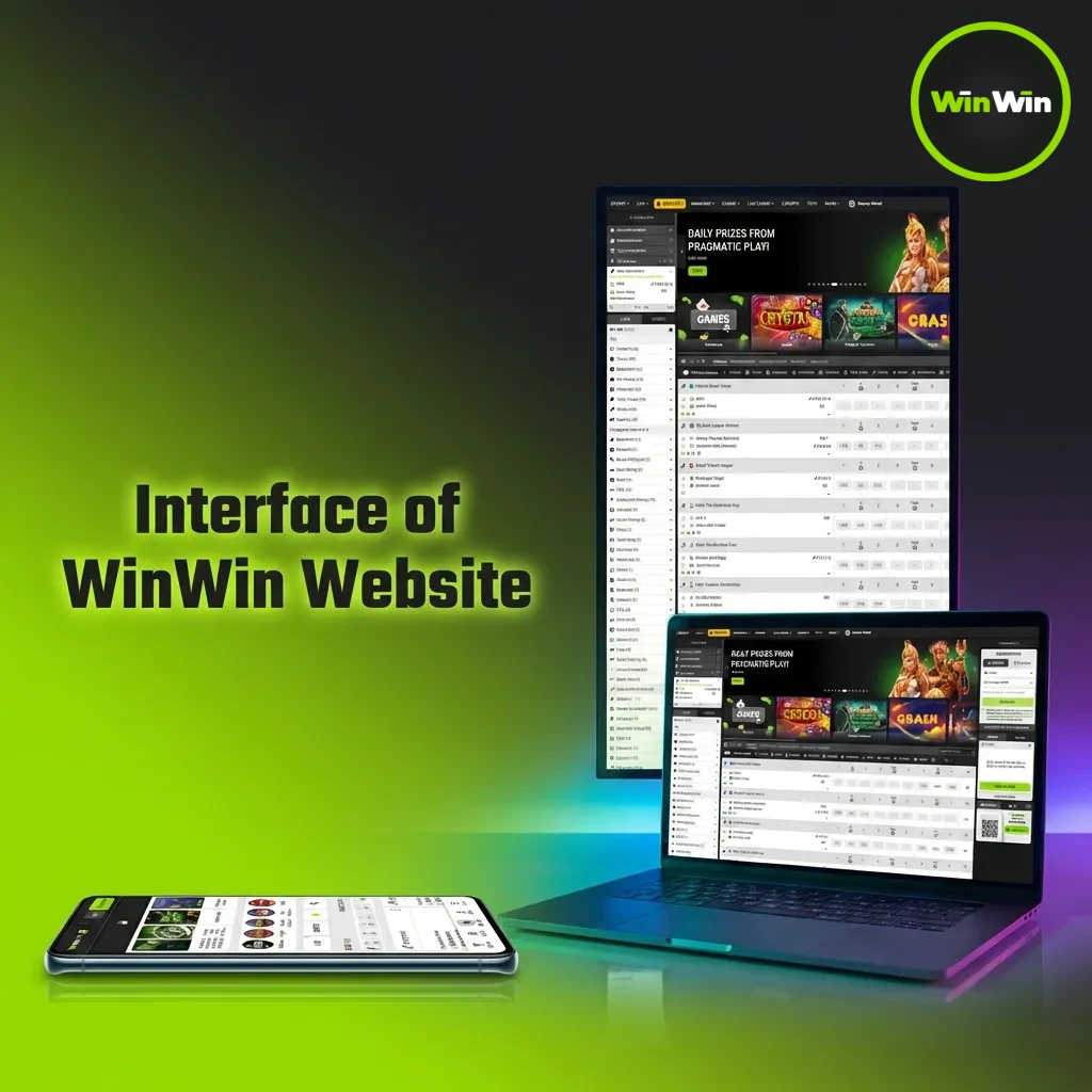 WinWin website homepage showing navigation bar with Sports, Live, Casino, Live Casino, and Promotions tabs plus game filters
