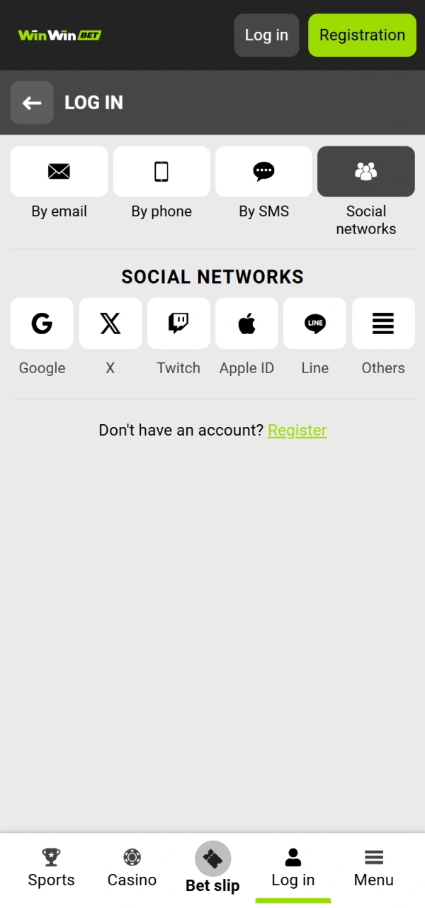 Provide your WinWin App credentials or social media to gain access.