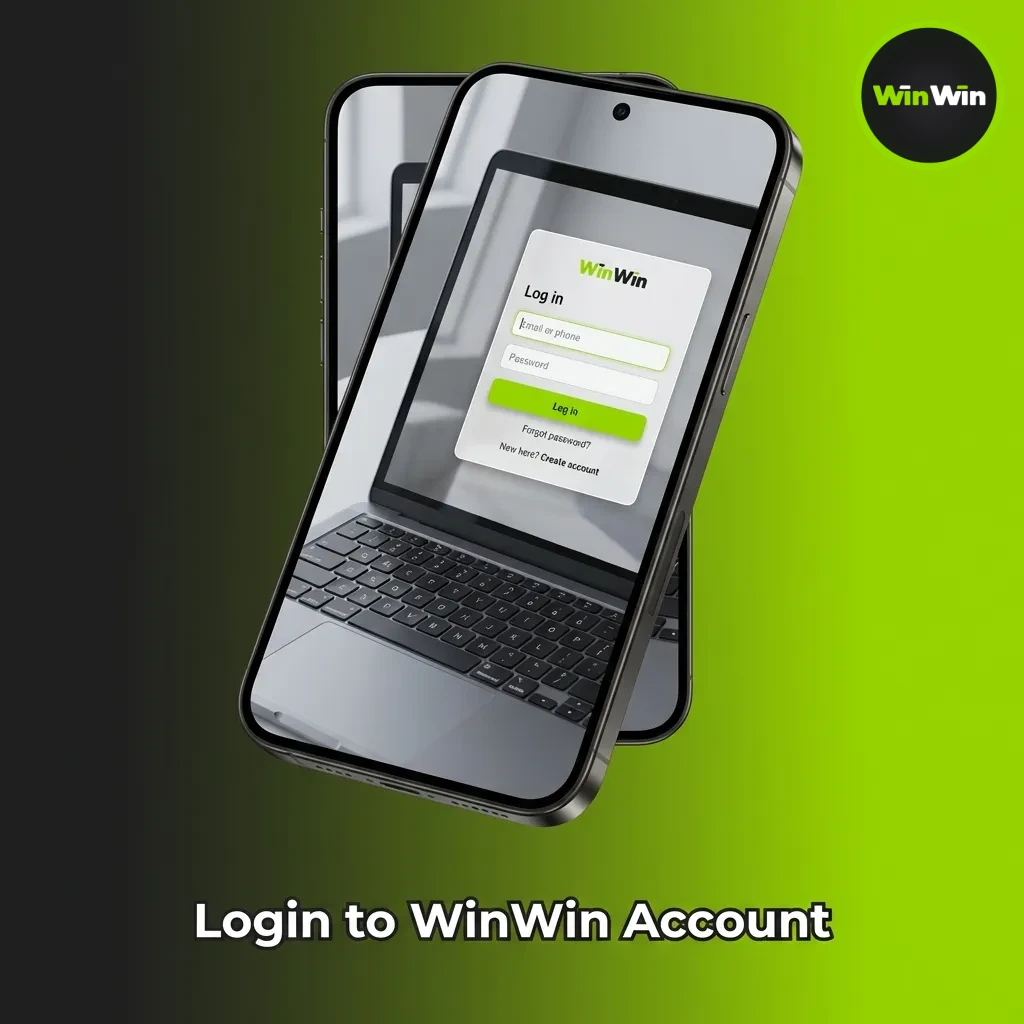 WinWin login page showing fields for phone/email and password with login button to access account features