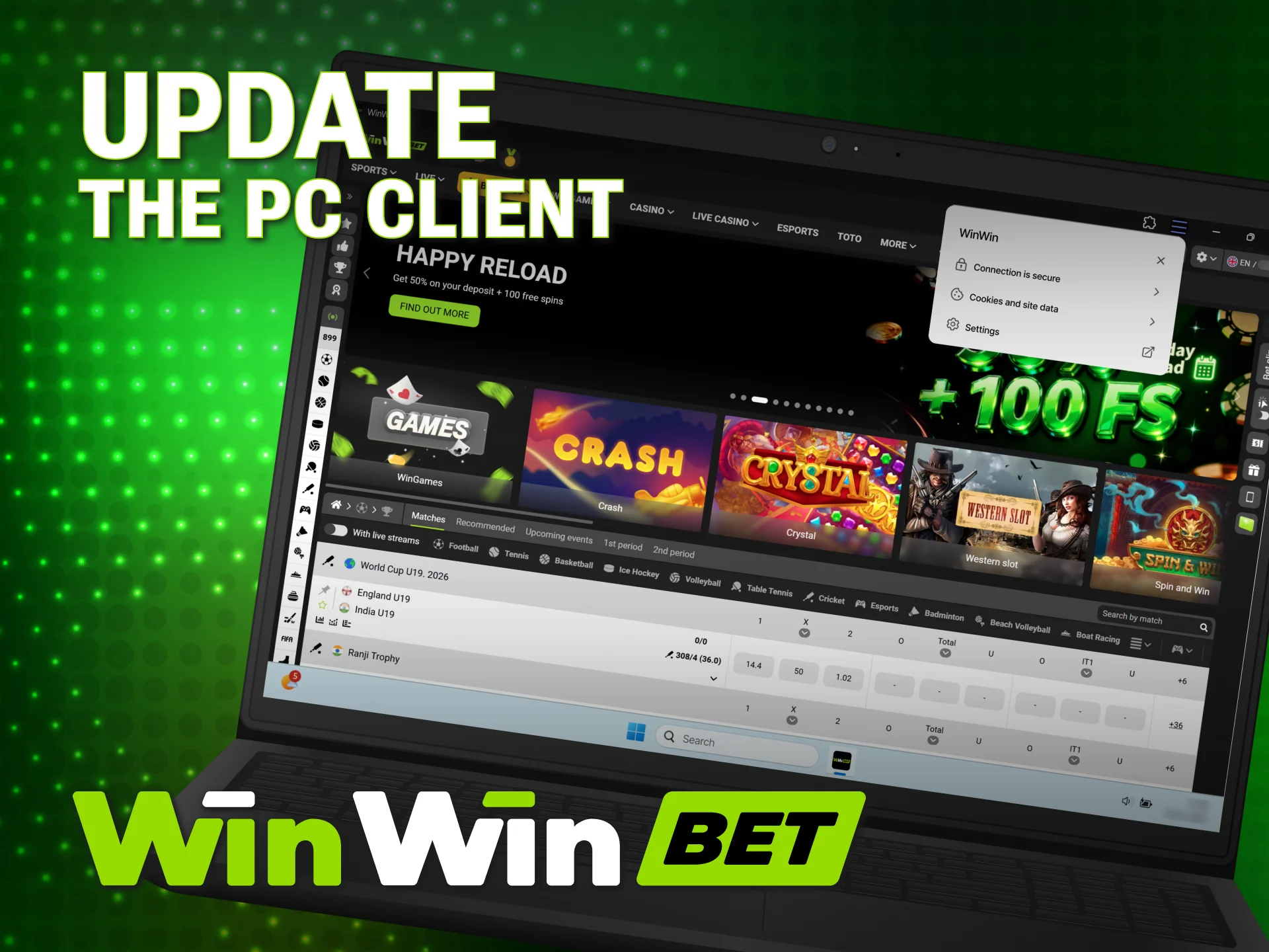 Update your WinWin PC application to access the latest betting features.