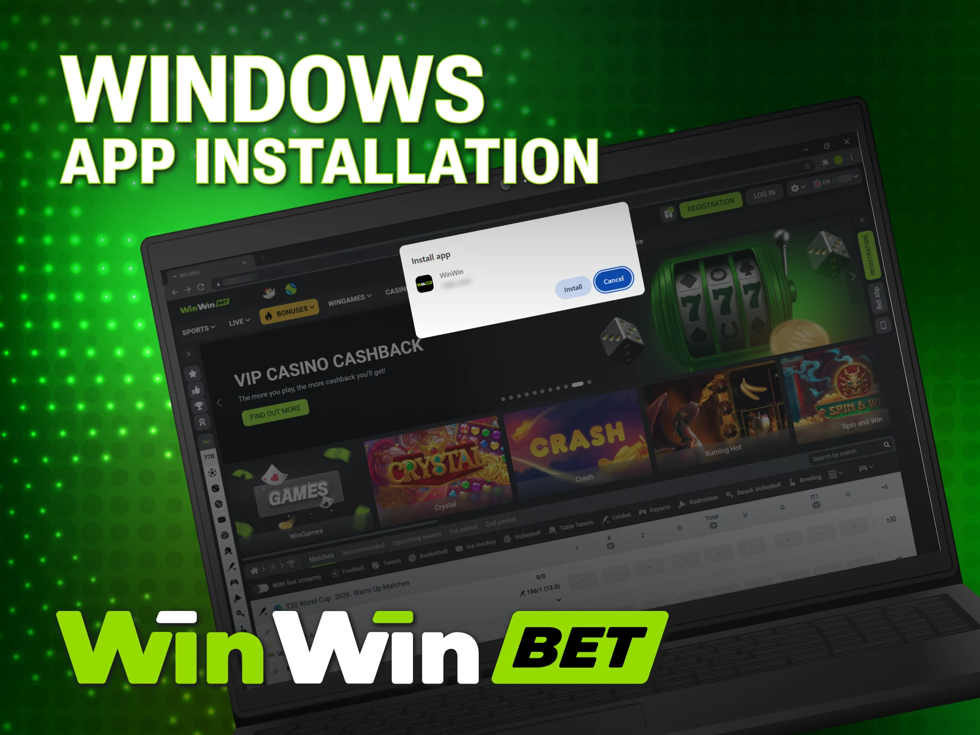 Download the WinWin PC software to start betting on your Windows computer.