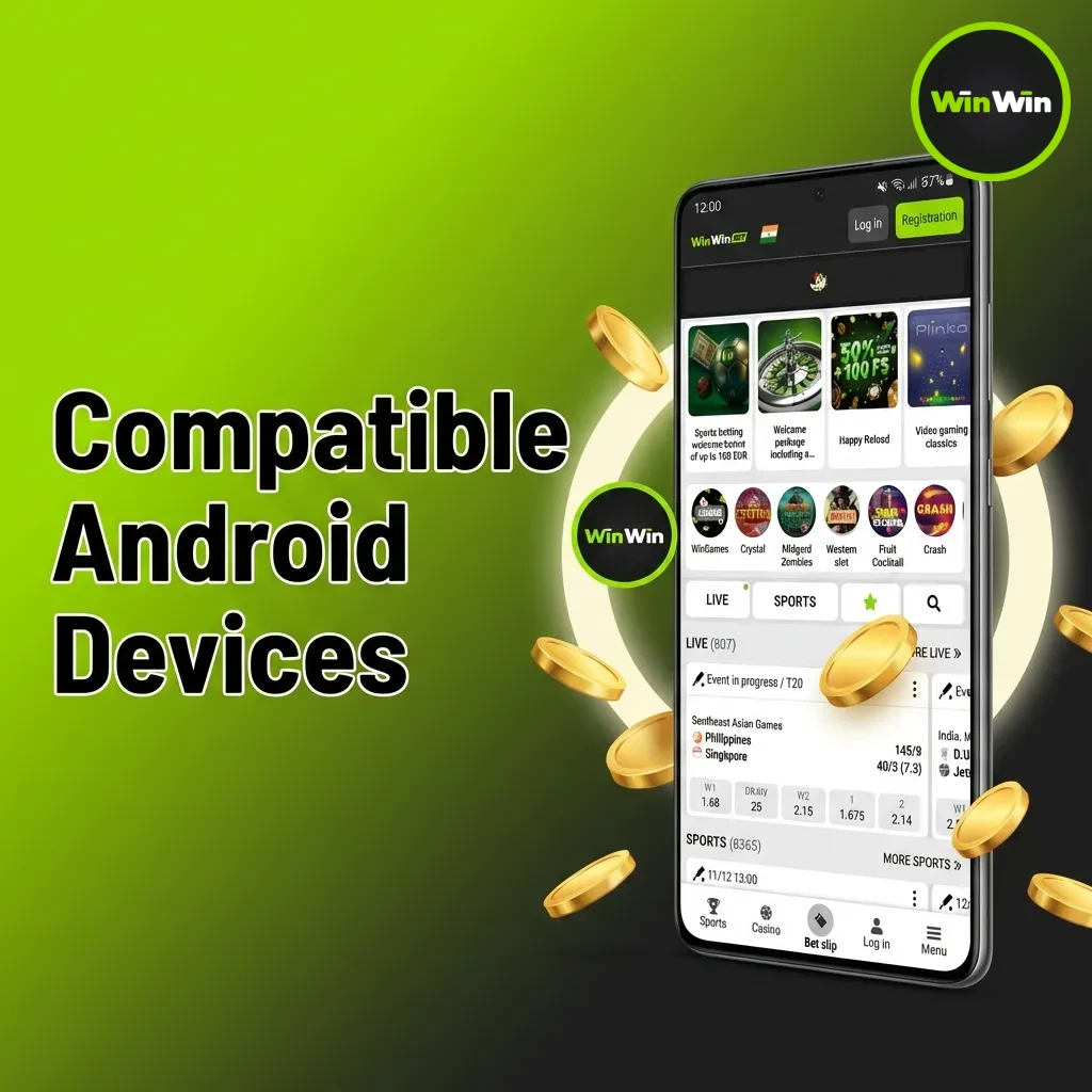 Mobile app compatibility shown on various Android smartphone models including Samsung, Xiaomi, Realme, Oppo, and Vivo devices.