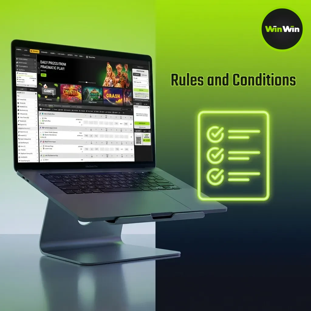 WinWin platform rules document showing terms including age requirements, account limits, and verification policies.