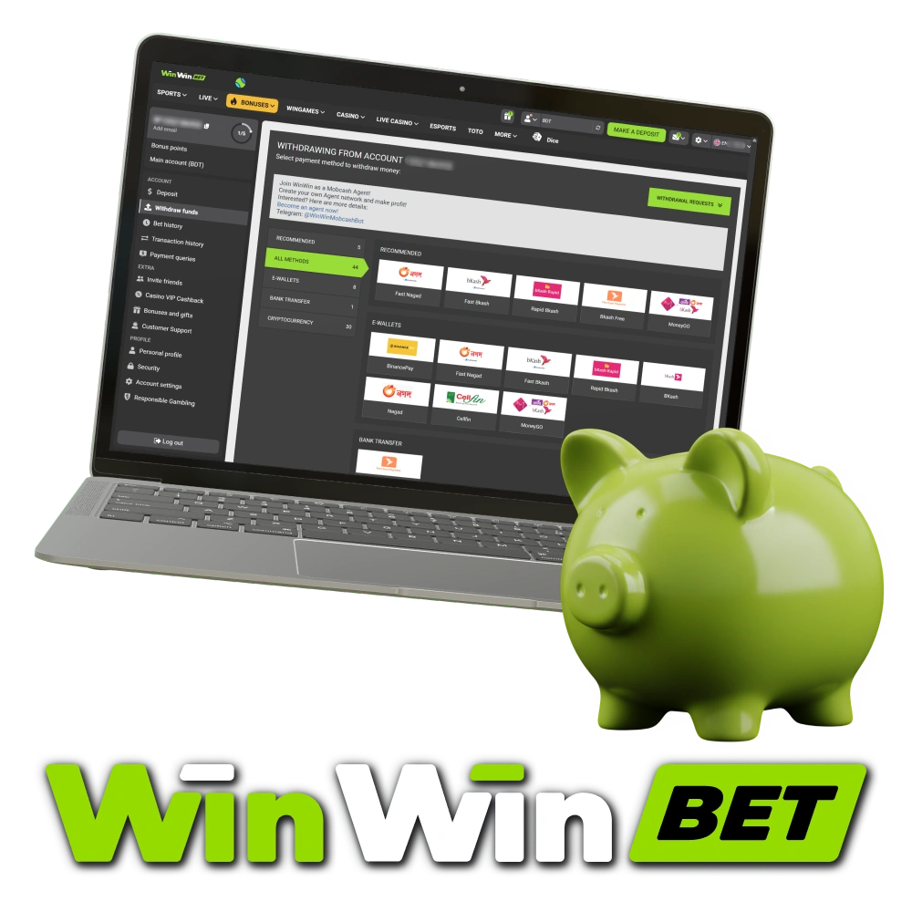 Withdraw your WinWin winnings quickly using various reliable payment systems.