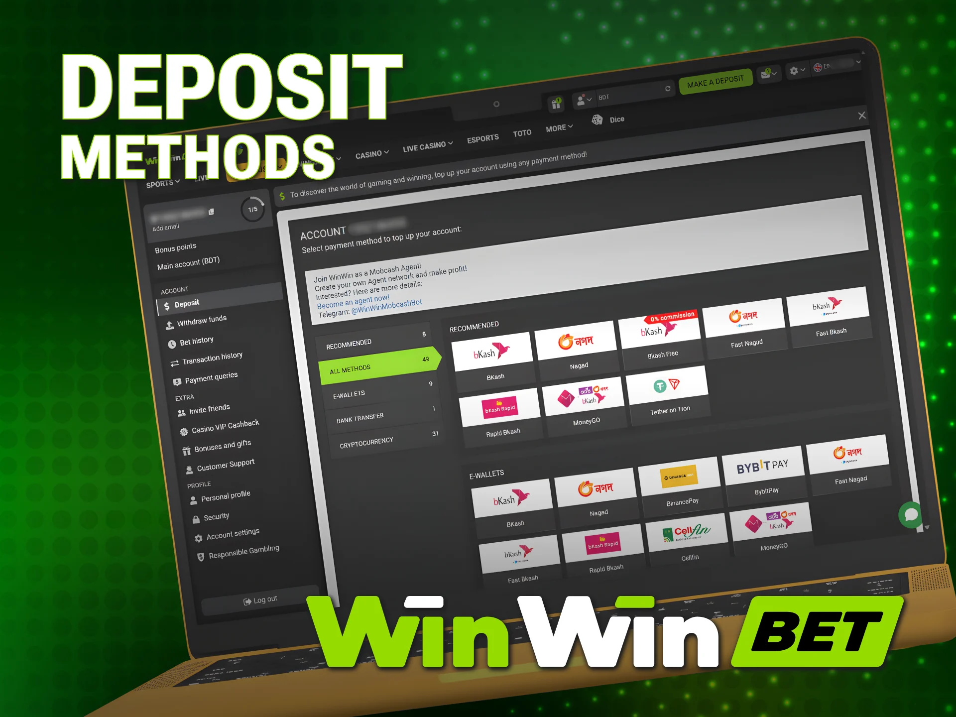 Use secure local systems to fund your WinWin Aviator gaming account.