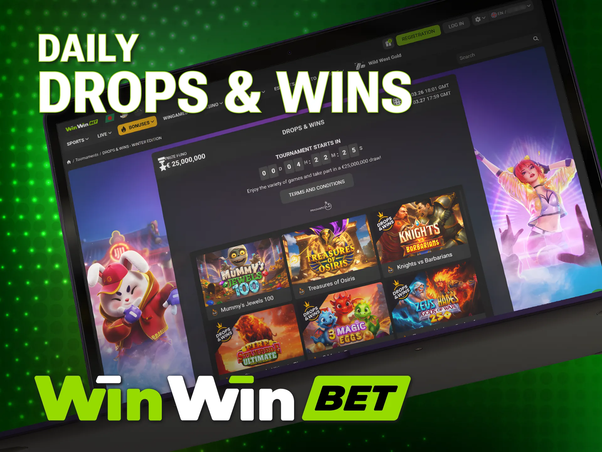 Participate in daily WinWin Bonuses tournaments to win massive prizes.