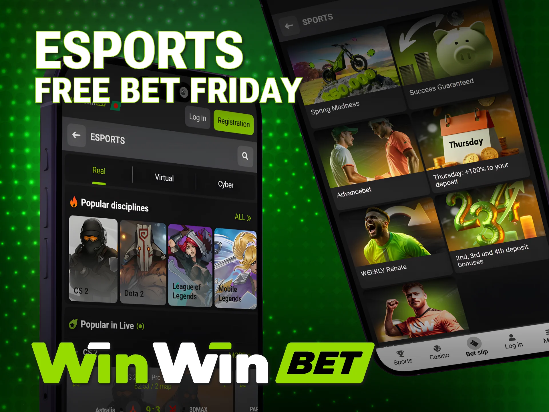 Get a free bet on esports using WinWin Bonuses every Friday.