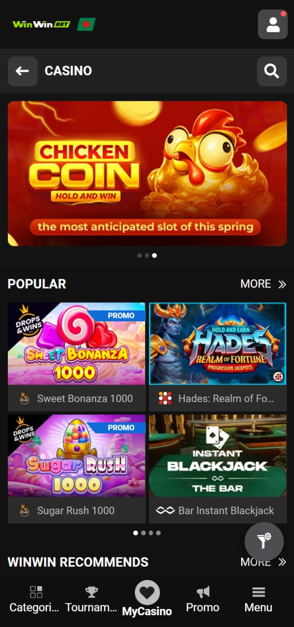 Enjoy your favorite WinWin Casino titles and cash out your winnings.