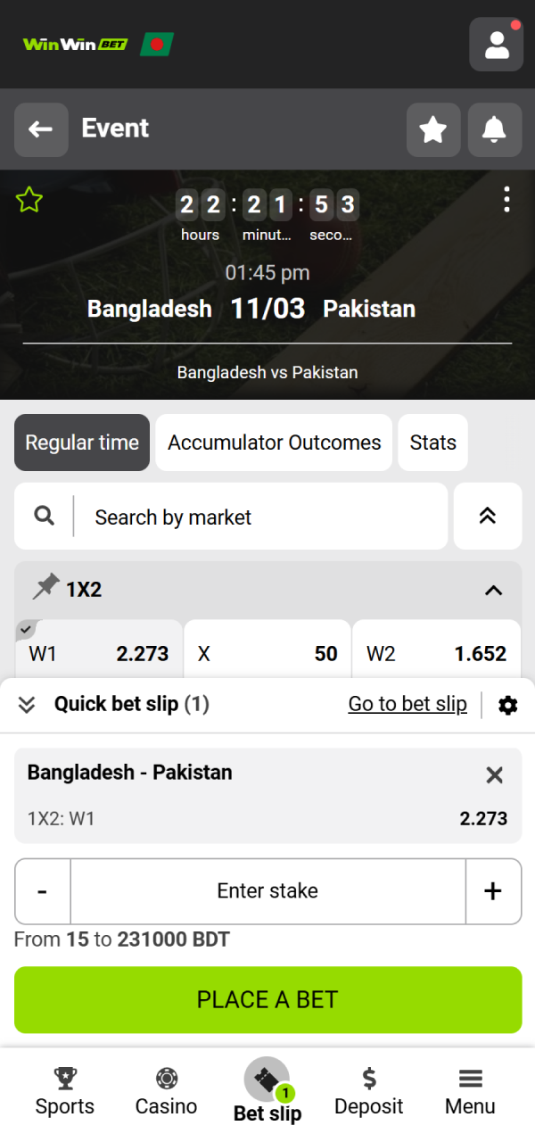 Confirm your wager on your favorite WinWin Cricket competition.