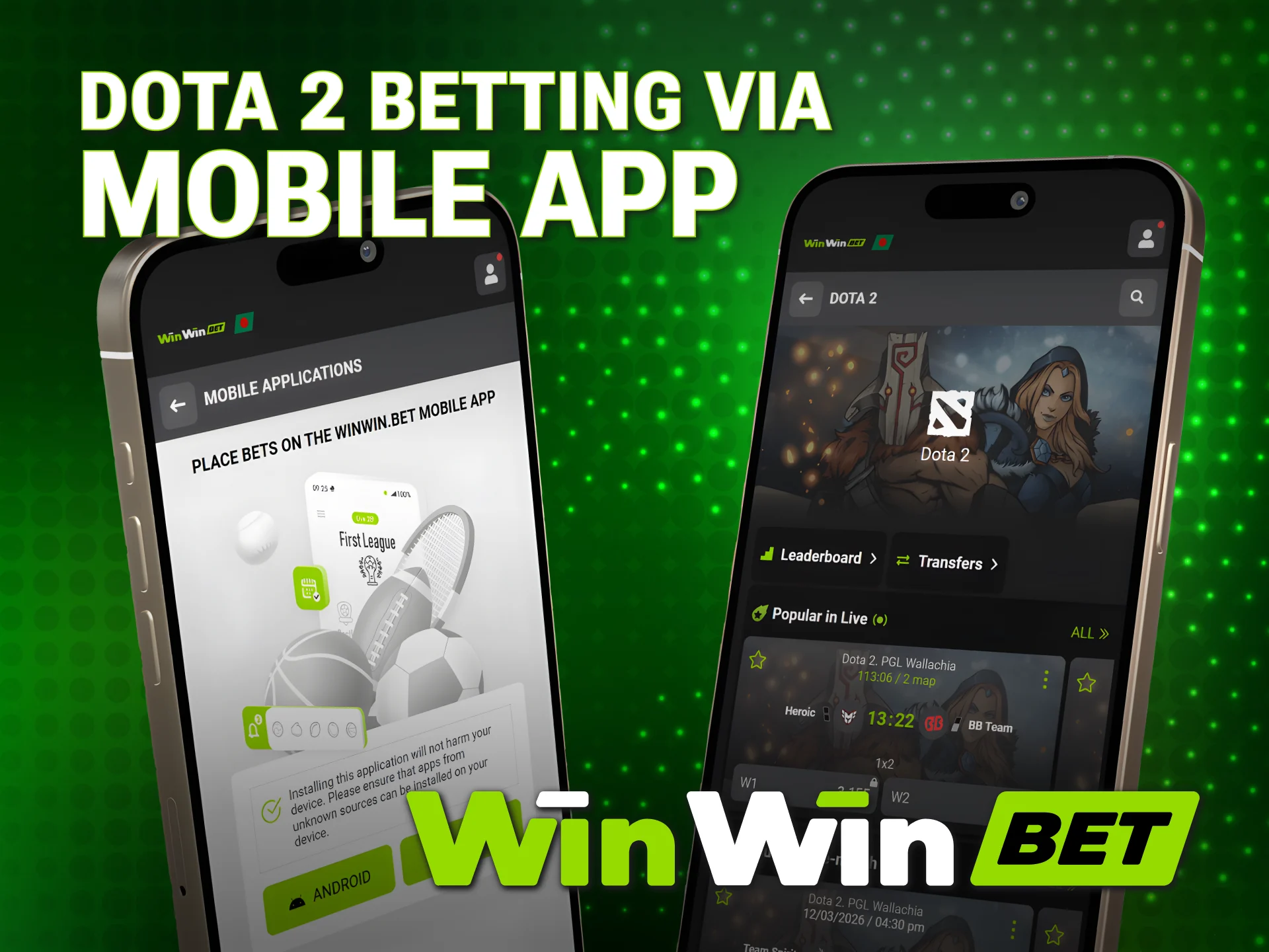 Bet on Dota 2 matches using the official WinWin mobile application.