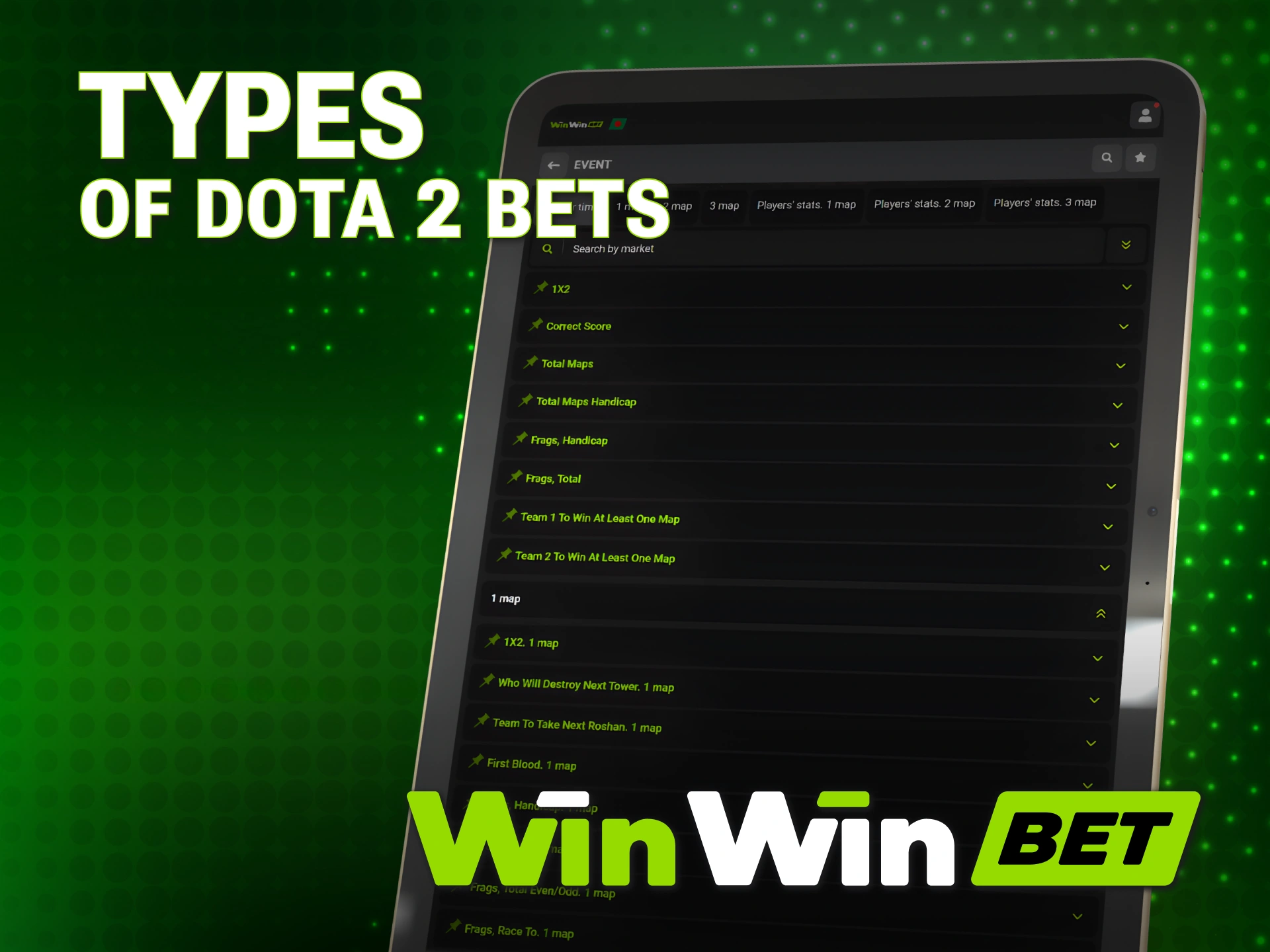 Explore various WinWin Dota 2 betting markets for professional tournaments.