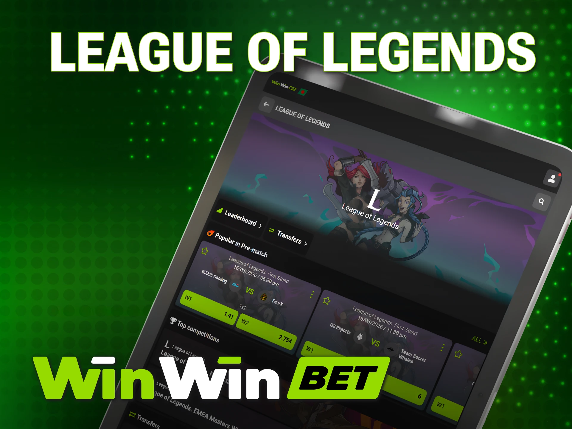Join the excitement of League of Legends via WinWin Esports betting.