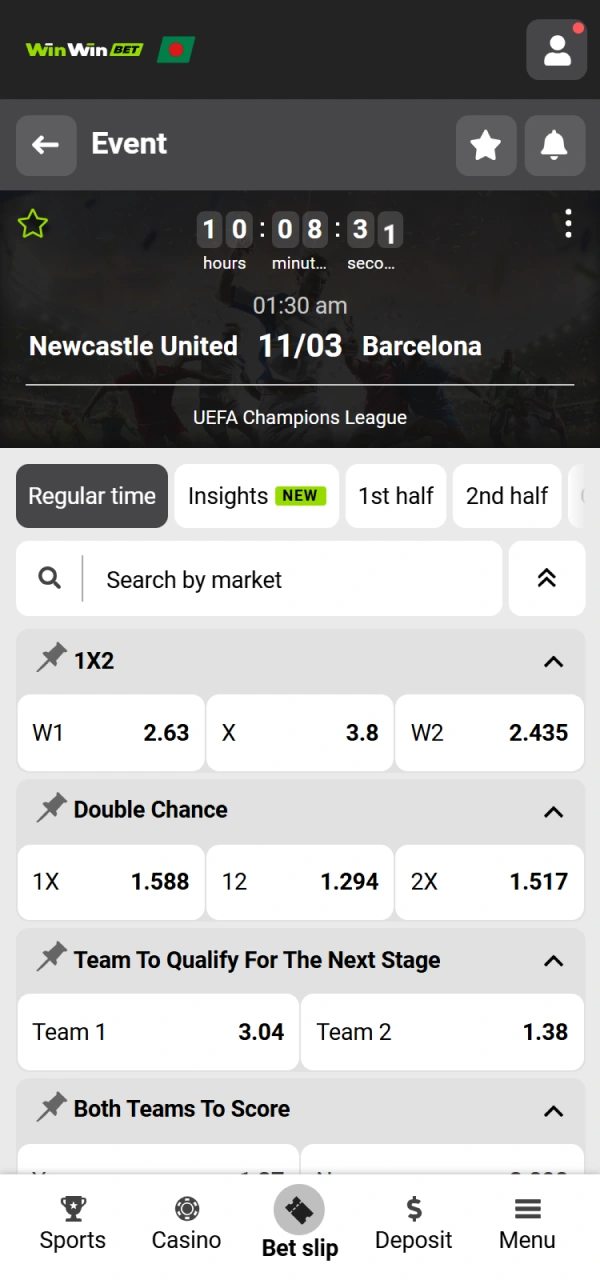 Pick your preferred WinWin Football match and select a market.