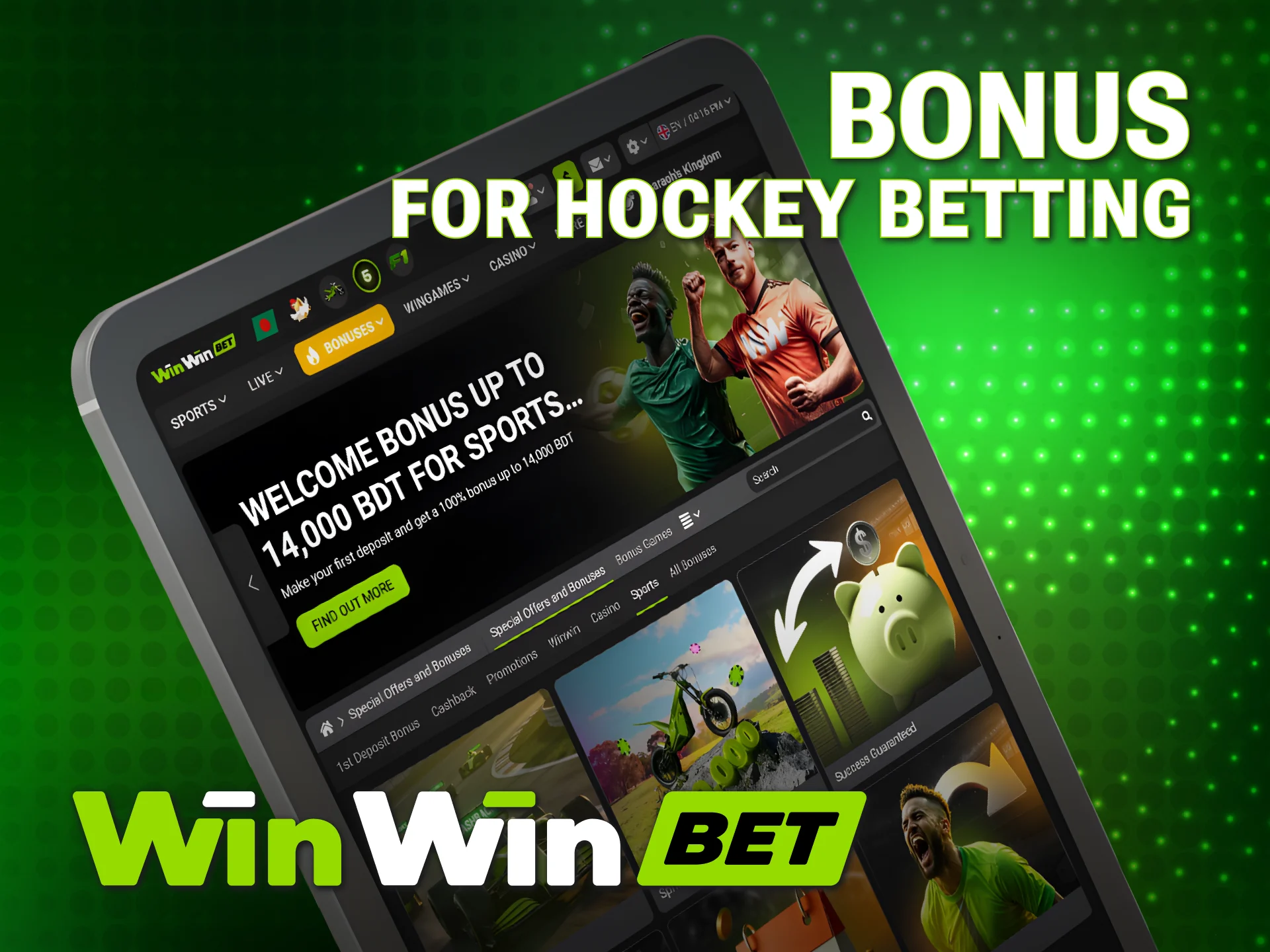 Get a 100% WinWin Hockey bonus to boost your sports balance.