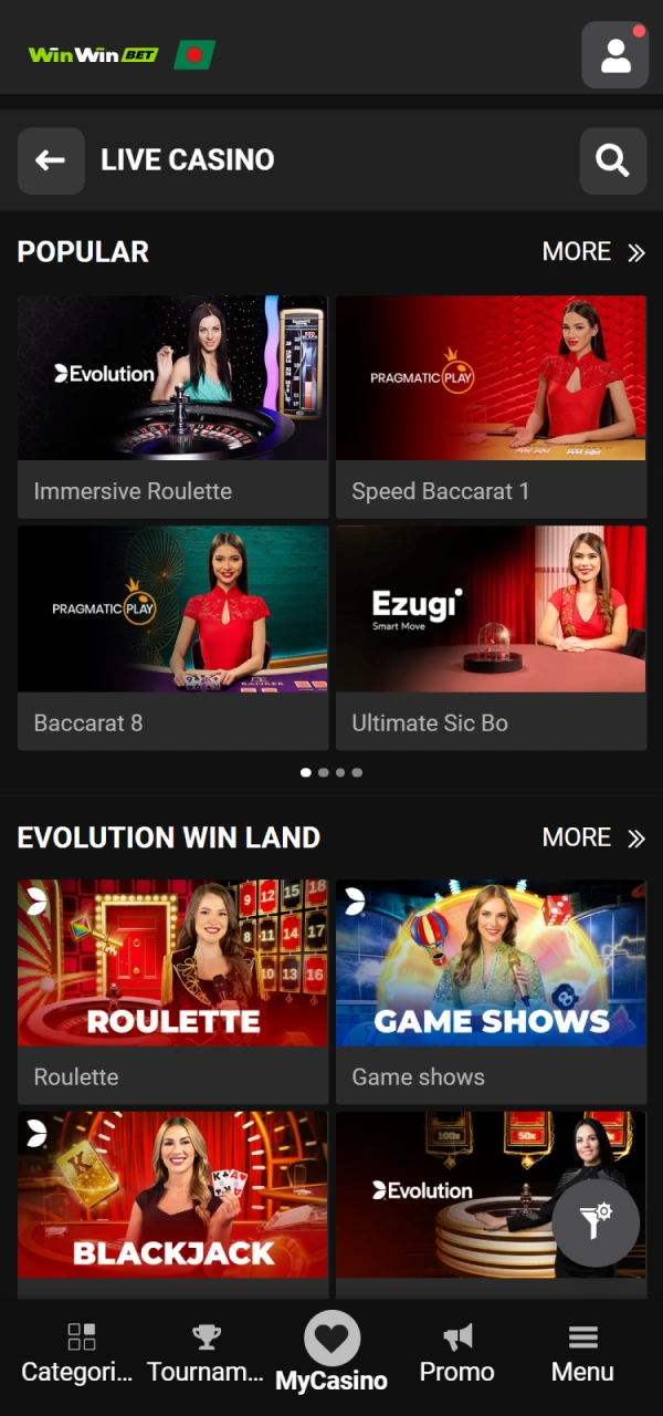 Choose a WinWin Live table and join the real-time action.