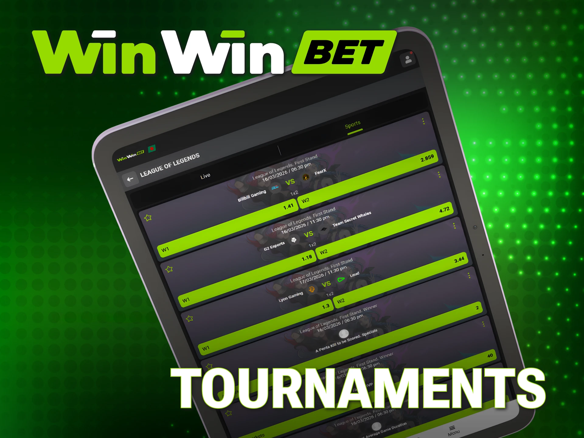 Wagering on global WinWin League of Legends championships is now available.