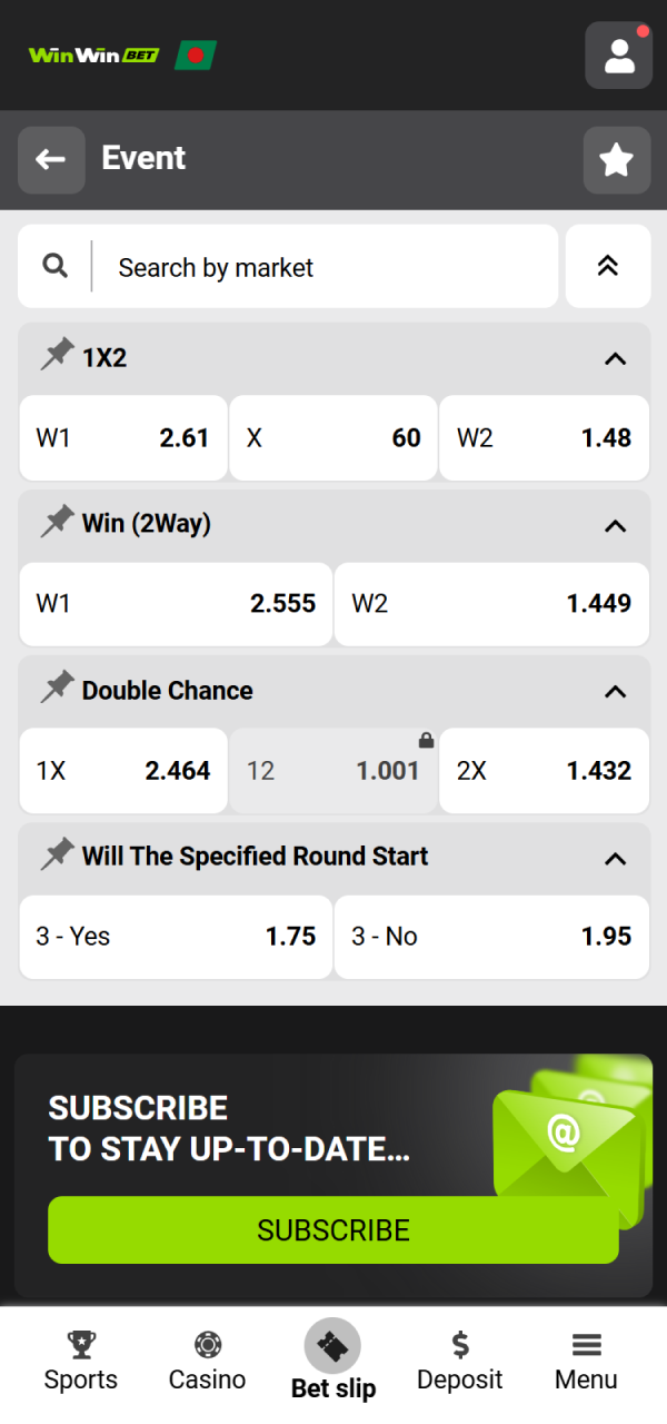 Select a specific WinWin MMA market to place your championship bet.