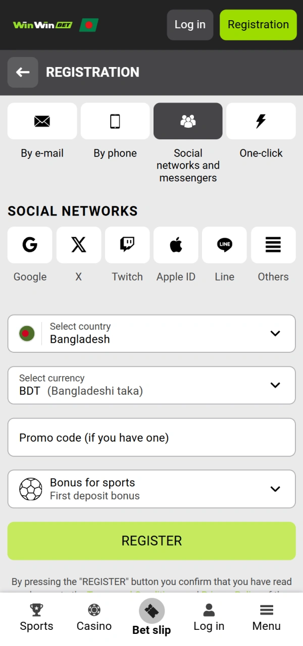 Sign up and verify your details for WinWin MMA betting access.