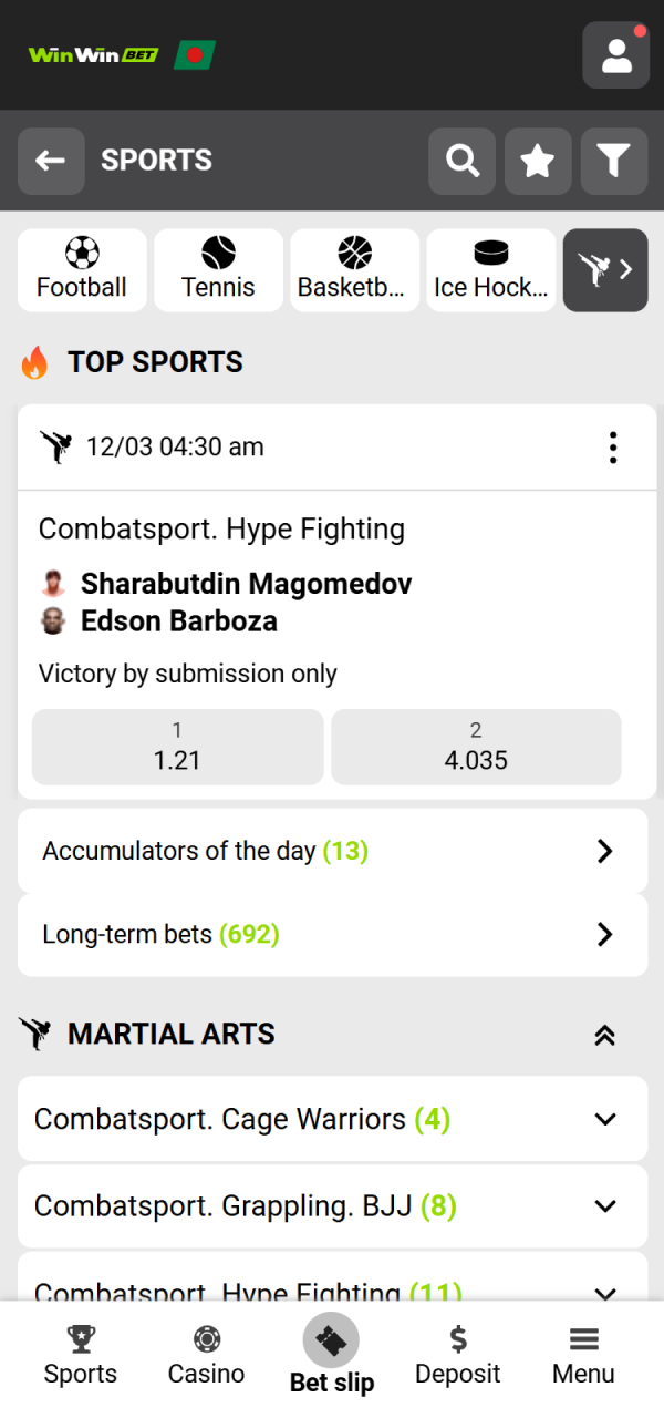 Browse the official fight cards within the WinWin MMA category.