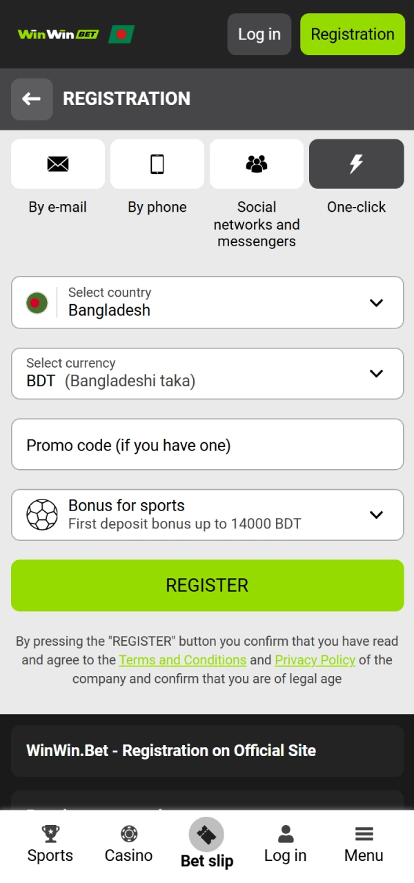 Sign up for WinWin Promo Code access and create your profile.