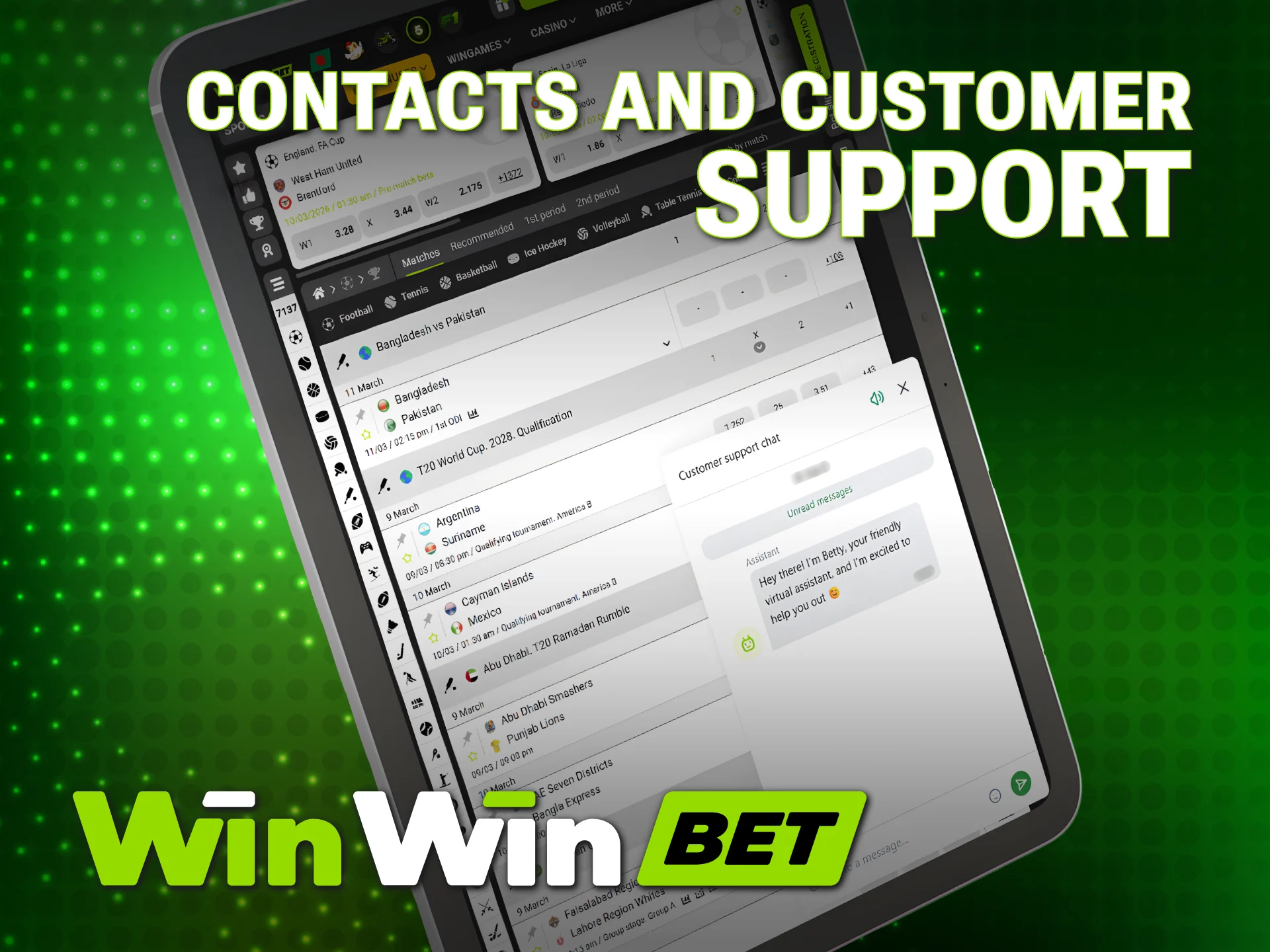 Contact the WinWin Sports help desk for any betting assistance.