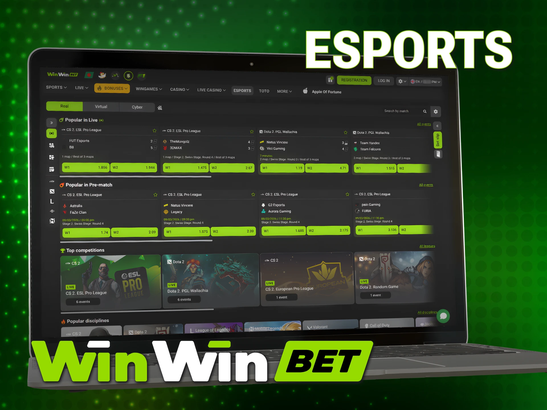 Win big by betting on popular esports titles at WinWin Sports.