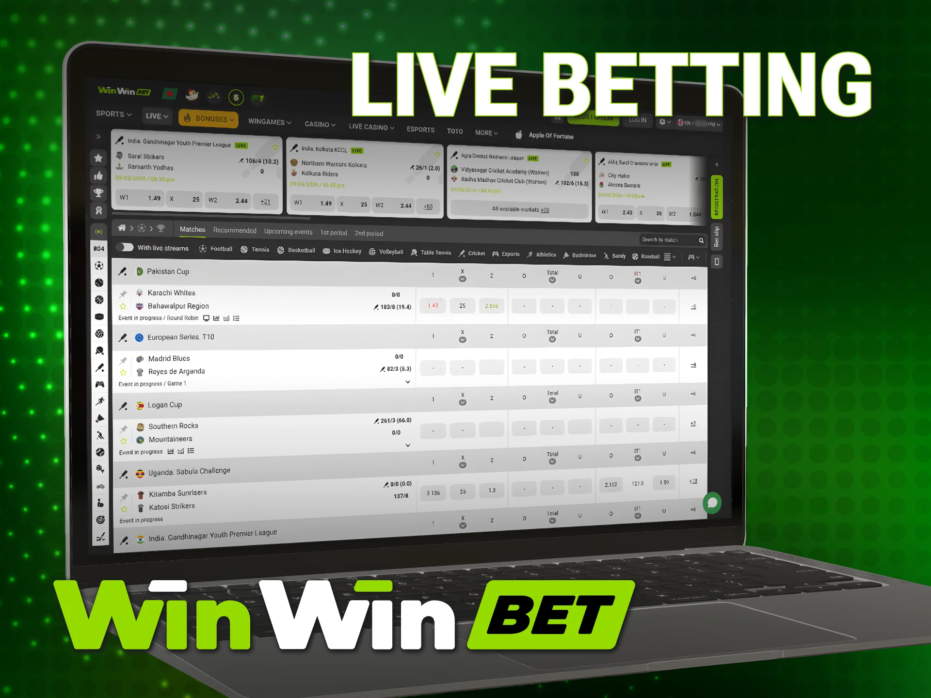 Place real-time wagers on live events with WinWin Sports experts.