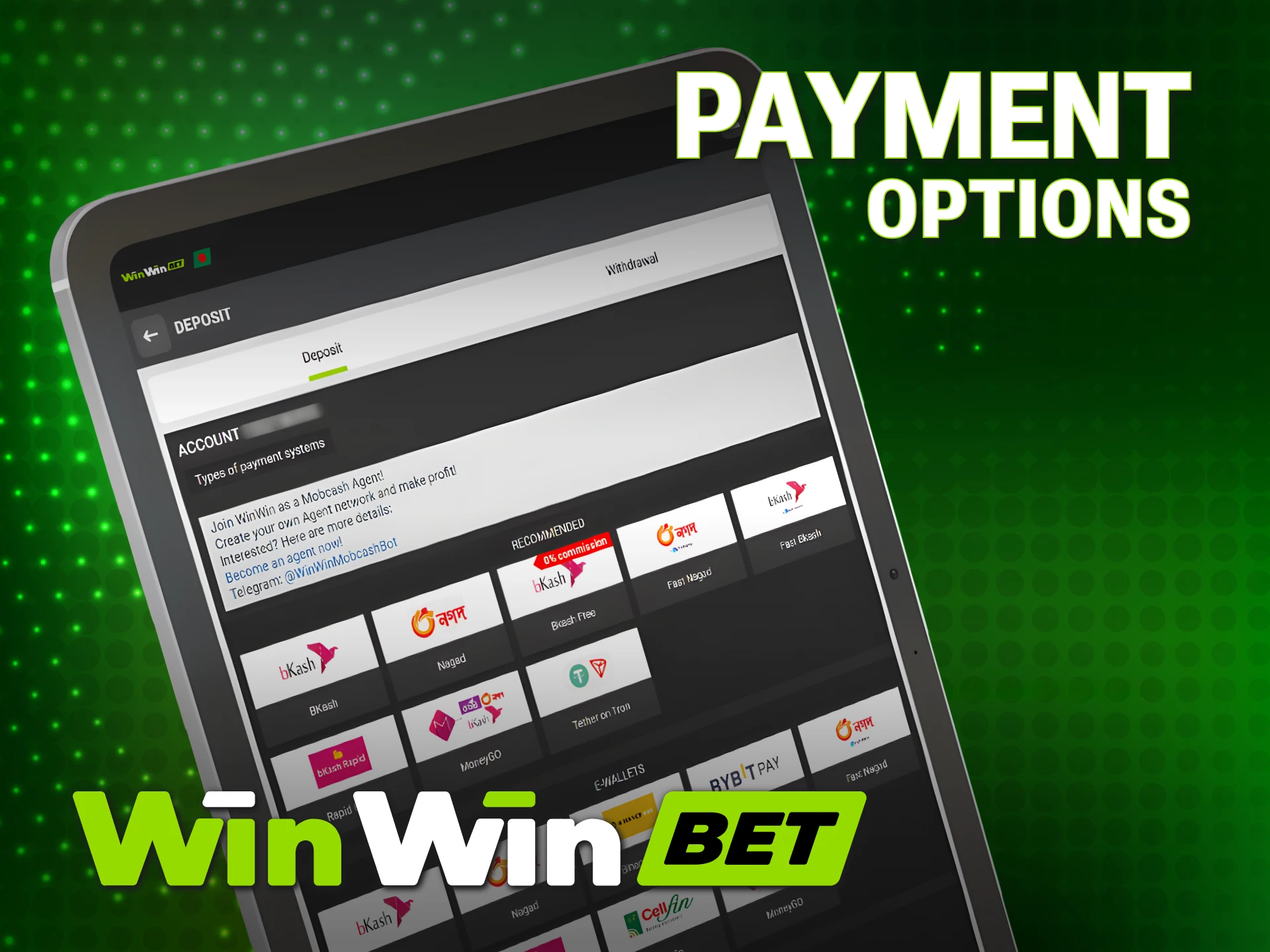Deposit funds for WinWin Sports using secure local payment methods.
