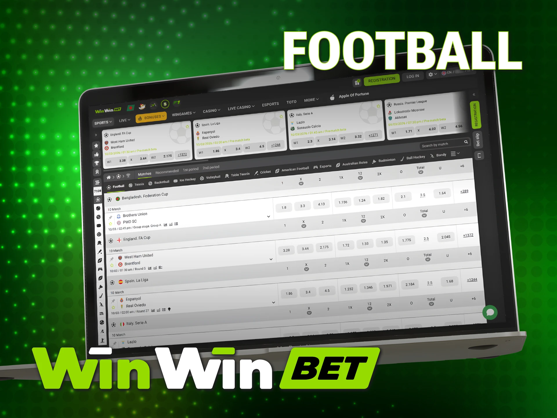 Place winning wagers on football leagues with WinWin Sports now.