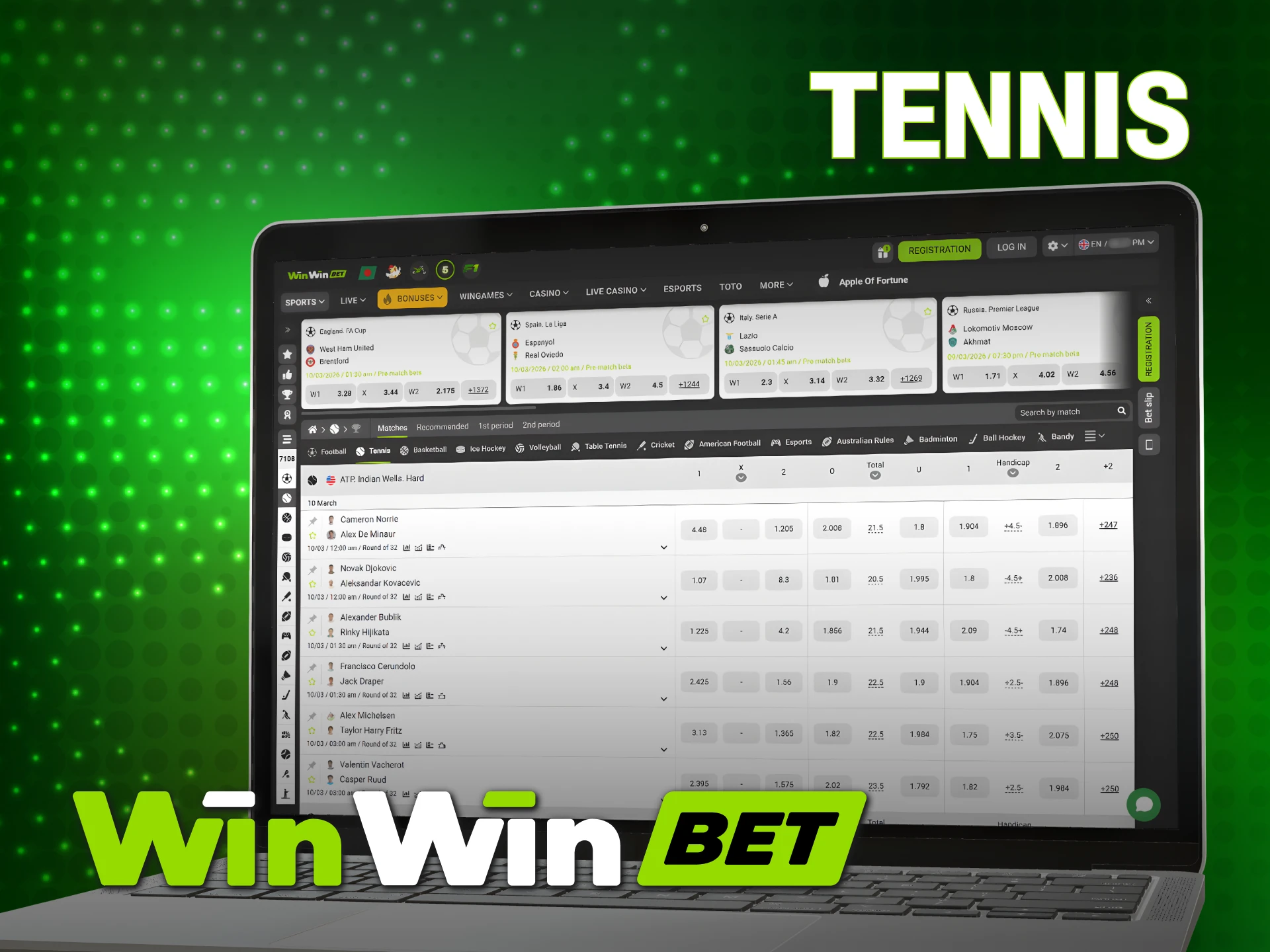 Wagering on global tennis events is easy with WinWin Sports today.