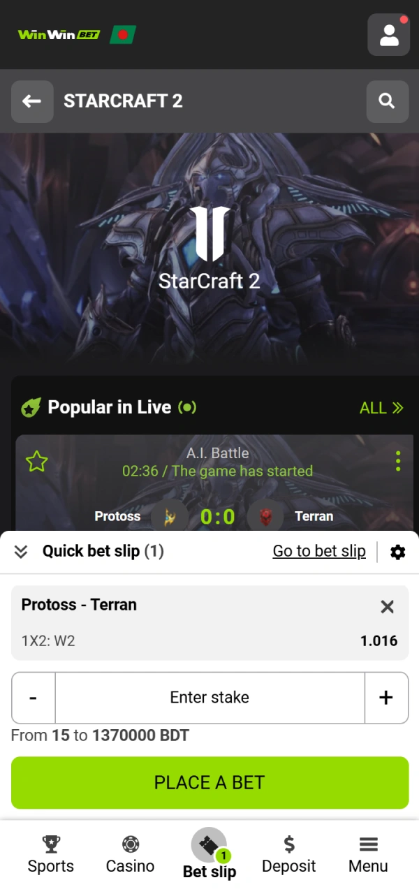 Finalize your WinWin StarCraft 2 wager and follow the game live.