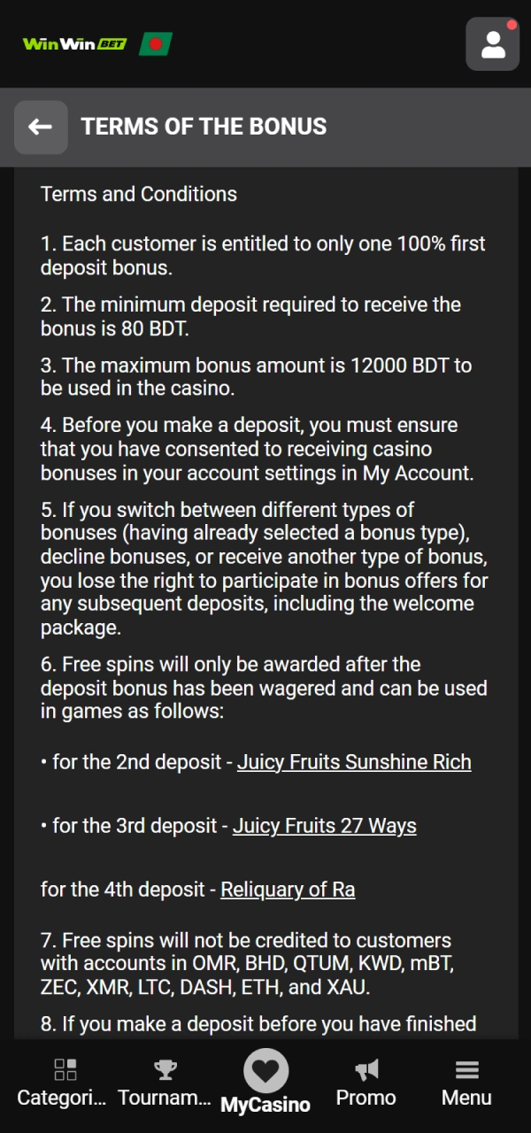 Agree to the WinWin Welcome Bonus policy to finalize the offer.